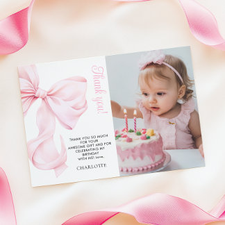 Rosa Bow Girl First Birthday - tack, ditt kort