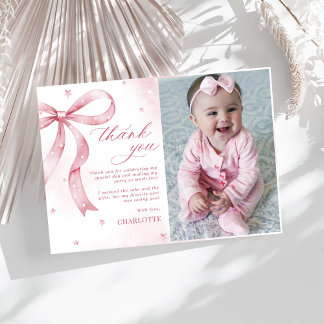 Rosa Bow Girl Födelsedagsfest Tack Kort