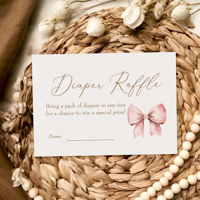 Rosa Bow Girl Minimalist Baby Shower Diaper raffle Tilläggskort (Skapare uppladdad)