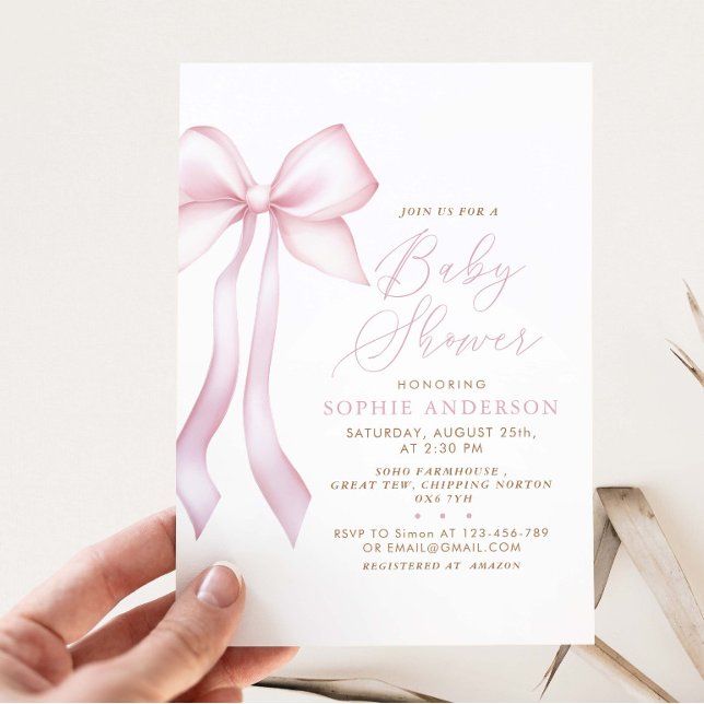 Rosa Bow Girl Modern Baby Shower Inbjudningar (Skapare uppladdad)
