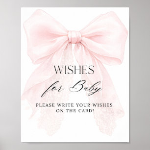 Rosa Bow Girl Modern Baby Shower Önskningar Poster