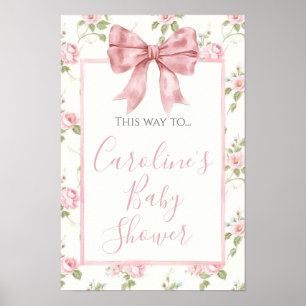 Rosa Bow Girl Preppy Shower Direction Signage Poster