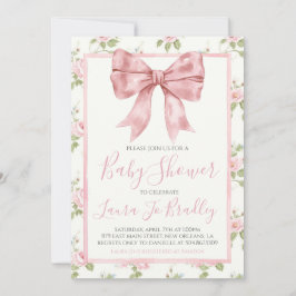 Rosa Bow Girl Preppy Southern Baby Shower Inbjudningar
