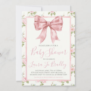Rosa Bow Girl Preppy Southern Baby Shower Inbjudningar