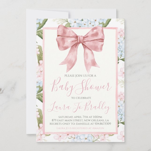 Rosa Bow Girl Preppy Southern Baby Shower Inbjudningar (Framsida)