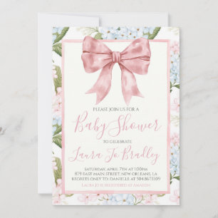 Rosa Bow Girl Preppy Southern Baby Shower Inbjudningar