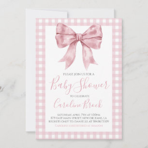 Rosa Bow Girl Preppy Southern Baby Shower Inbjudningar