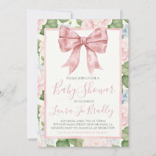 Rosa Bow Girl Preppy Southern Baby Shower Inbjudningar