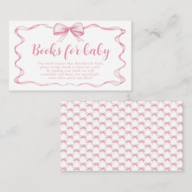 Rosa Bow Girl Ribbon Baby Shower Bokar för Baby Tilläggskort (Fram/baksida)