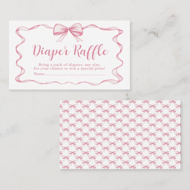 Rosa Bow Girl Ribbon Baby Shower Raffle Tilläggskort (Fram/baksida)