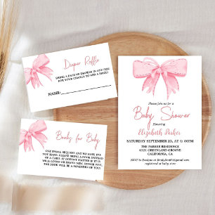 Rosa Bow Girl Ribbon Baby Shower sprinkle Inbjudningar