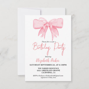 Rosa Bow Girl Ribbon Birthday sprinkle Inbjudningar