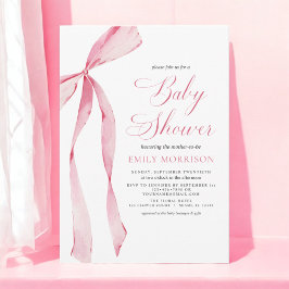  Rosa Bow Girl Watercolor Baby Shower Inbjudningar