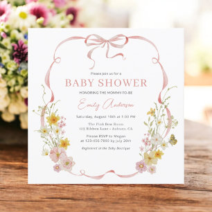 Rosa Bow Girl WildblomButterfly Baby Shower Inbjudningar