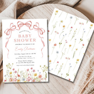 Rosa Bow Girl Wildblomma Blommigt Baby Shower Inbjudningar