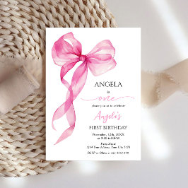 Rosa Bow Girls 1:a födelsedag Inbjudningar