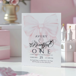 Rosa Bow Girls 1:a födelsedag Inbjudningar