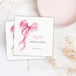 Rosa Bow Girls 1:a födelsedag Pappersservett