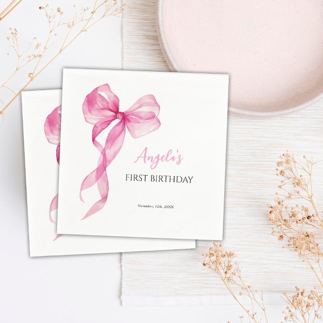 Rosa Bow Girls 1:a födelsedag Pappersservett (Skapare uppladdad)