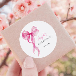 Rosa Bow Girls 1:a födelsedag Runt Klistermärke
