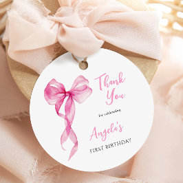 Rosa Bow Girls 1:a födelsedag Tack Gåvor Etiketter