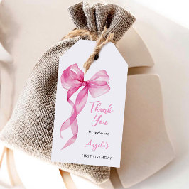 Rosa Bow Girls 1:a födelsedag Tack Presentetikett