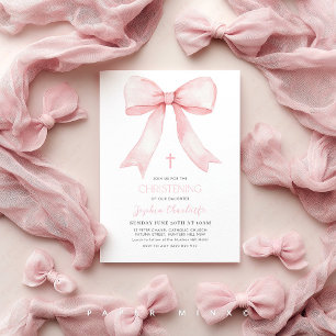 Rosa Bow Girls Christening Coquette Inbjudningar