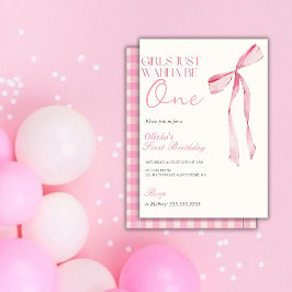 Rosa Bow Girls vill bara bli en första födelsedag Inbjudningar