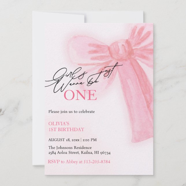 Rosa Bow Girls vill bara bli en första födelsedag Julkort (Framsida)