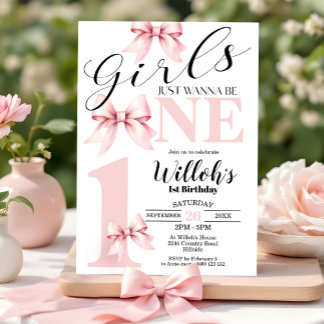 Rosa Bow Girls vill bara vara en födelsedag Inbjud Inbjudningar