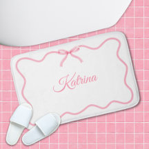 Rosa Bow Girly Coquette Personlig Bath Mat
