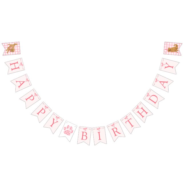 Rosa Bow Golden Retriever Birthday Banner Flaggor (Alla)