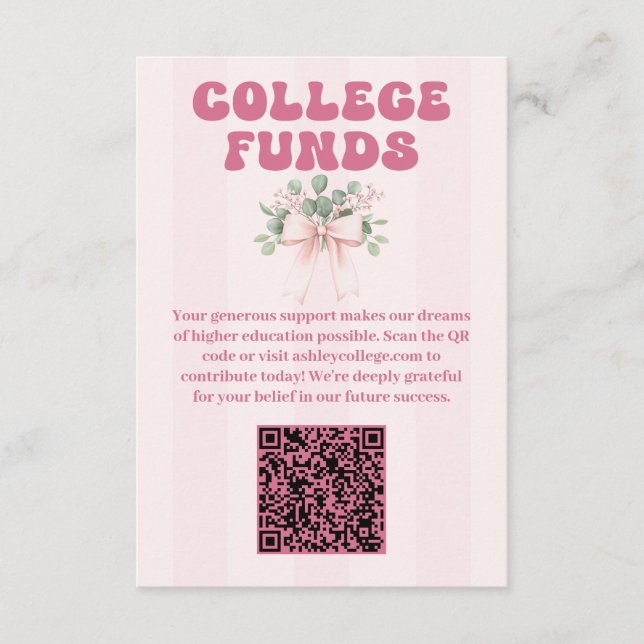 Rosa Bow Grad Firande College Funds Tilläggskort (Framsida)