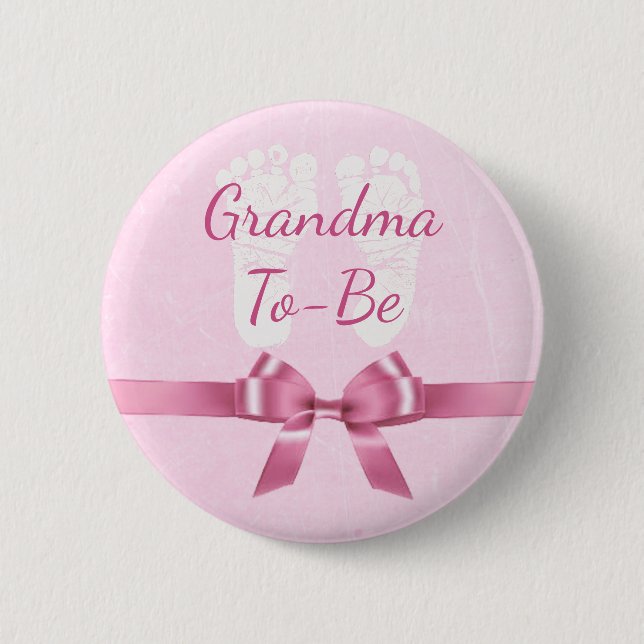 Rosa Bow Grandma to be Baby Shower Button Knapp (Framsida)