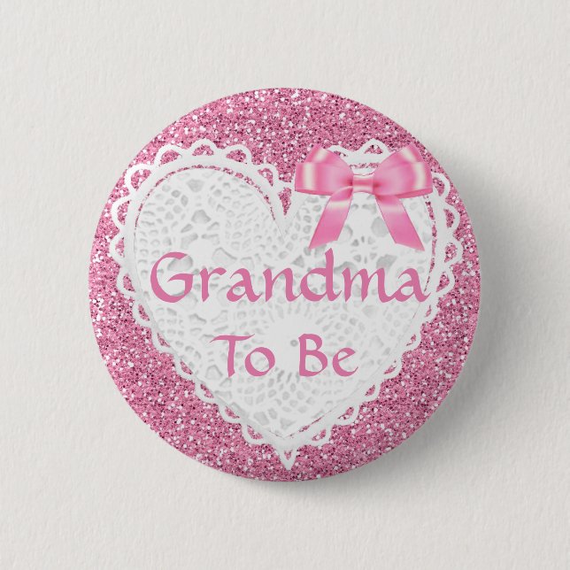 Rosa Bow Grandma to be Baby Shower Button Knapp (Framsida)