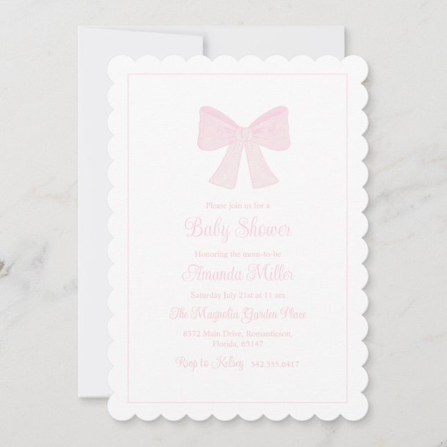 Rosa Bow GrandMillennium Preppy Baby Shower Inbjudningar (Framsida)