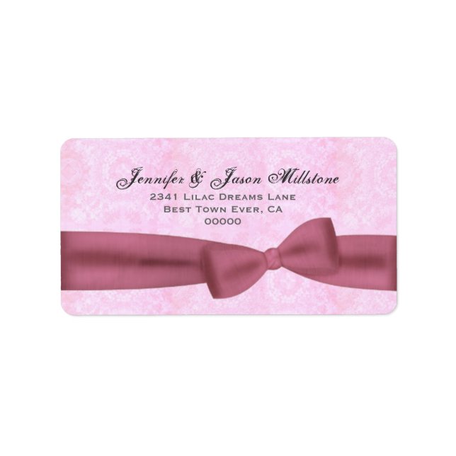 Rosa Bow Grått Lettering efter texturerad bakgrund Adressetikett (Framsidan)