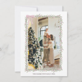 Rosa Bow Grönt Garland julfoto Inbjudningar