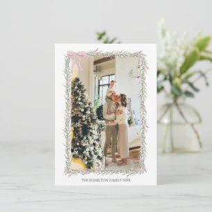 Rosa Bow Grönt Garland julfoto Inbjudningar