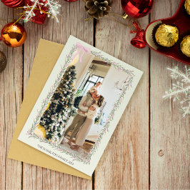 Rosa Bow Grönt Garland julfoto Julkort