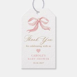 Rosa Bow Guld Girl Baby Shower Favoriter Presentetikett