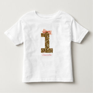 Rosa Bow Guld Glitter 1:a födelsedag T Shirt