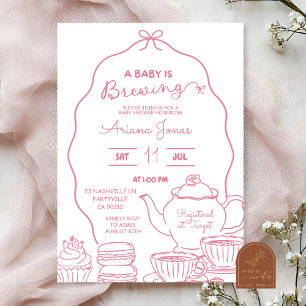 Rosa Bow Hand Doodle A Baby håller på att brinna v Inbjudningar