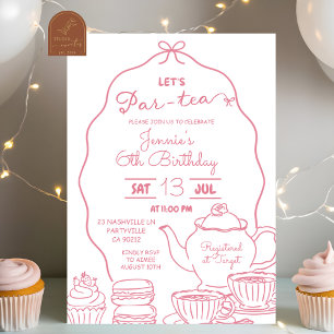 Rosa Bow Hand Doodle Låt oss Par-Tea Birthday Inbjudningar