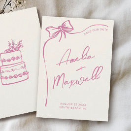 Rosa Bow Handdragen Snyggt Trendig Bröllop Spara Datumet