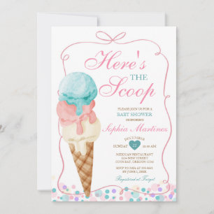 Rosa Bow Här är Scoop Ice Cream Baby Shower Inbjudningar