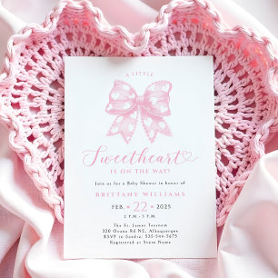 Rosa Bow Hearts Baby Shower Inbjudningar
