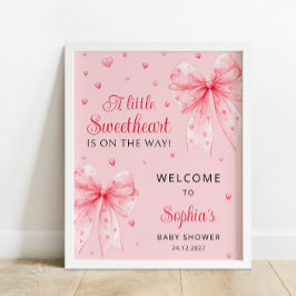 Rosa Bow Hearts Valentine Baby Välkommen Poster