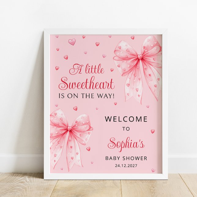 Rosa Bow Hearts Valentine Baby Välkommen Poster (Skapare uppladdad)