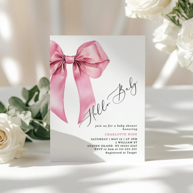 Rosa Bow Hej Flicka Baby Shower Inbjudningar (Skapare uppladdad)